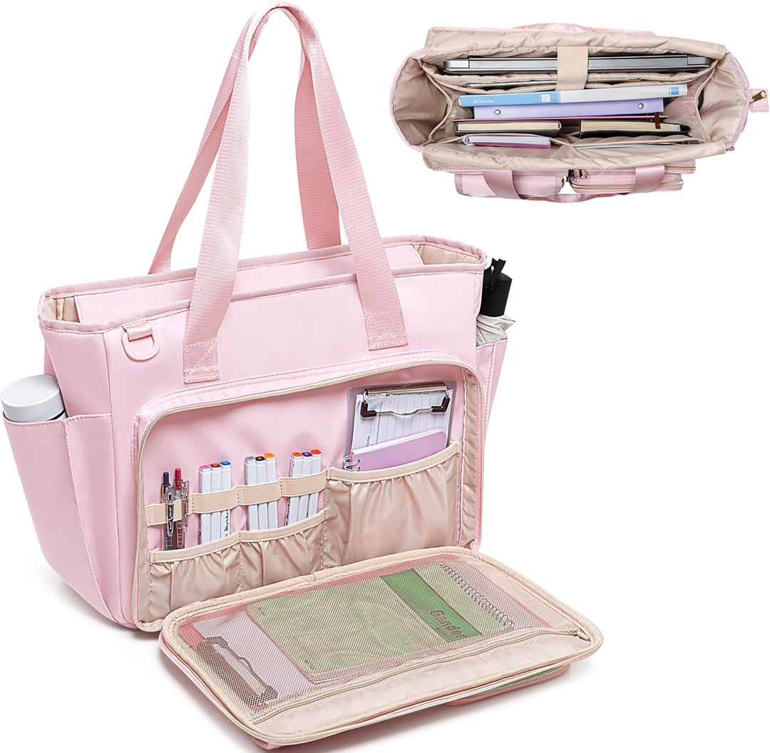 Fasrom Lehrertasche mit Laptopfach, Lehrer Arbeitstasche für Frauen, Rosa, Rosa