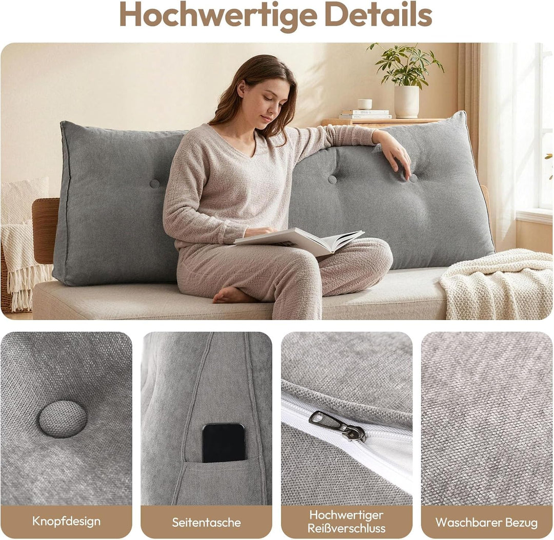 Treeboy Lesekissen Bett & Sofa Rückenkissen, Keilkissen mit abnehmbarem Chenille-Bezug - Ergonomisch