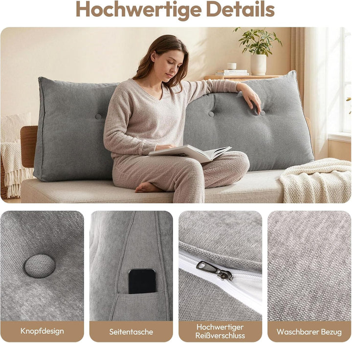 Treeboy Lesekissen Bett & Sofa Rückenkissen, Keilkissen mit abnehmbarem Chenille-Bezug - Ergonomisch