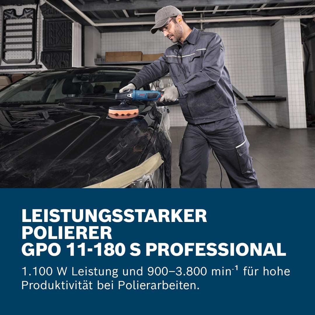 Bosch Professional Polierer GPO 11-180 S (inkl. 1x Backing Pad 180 mm, 1x Polierschwamm 180 mm,1x Zu