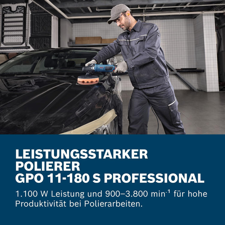 Bosch Professional Polierer GPO 11-180 S (inkl. 1x Backing Pad 180 mm, 1x Polierschwamm 180 mm,1x Zu