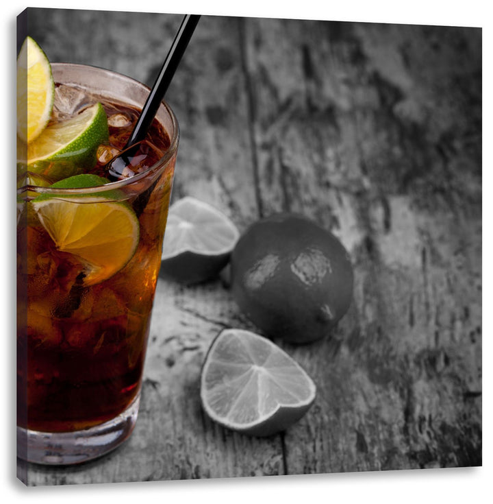 Pixxprint Cuba Libre mit vielen Limetten als Leinwandbild Quadratisch/Grösse: 70x70 / Wandbild/Kunst