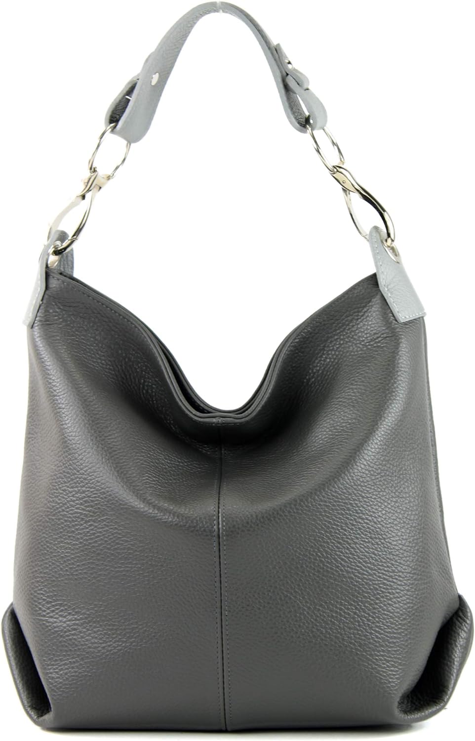 modamoda de - T168 - ital Schultertasche Umhängetasche aus Leder Dunkelgrau/Grau, Dunkelgrau/Grau