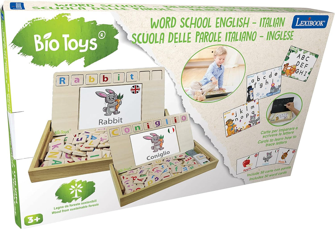 Lexibook Bio Toys Wortschule, zweisprachig, Italienisch/Englisch, 50 Karten, Alphabet
