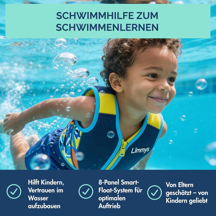 Limmys Premium Neopren Schwimmweste - Ideale Schwimmhilfe für Jungen - Extra Kordelzugtasche