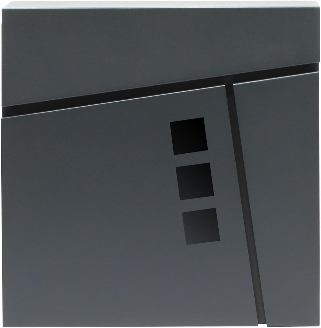 Wiltec Designer Briefkasten V24 Anthrazit 370 x 105 x 370 mm, Wandbriefkasten mit Schloss, Sichtfens