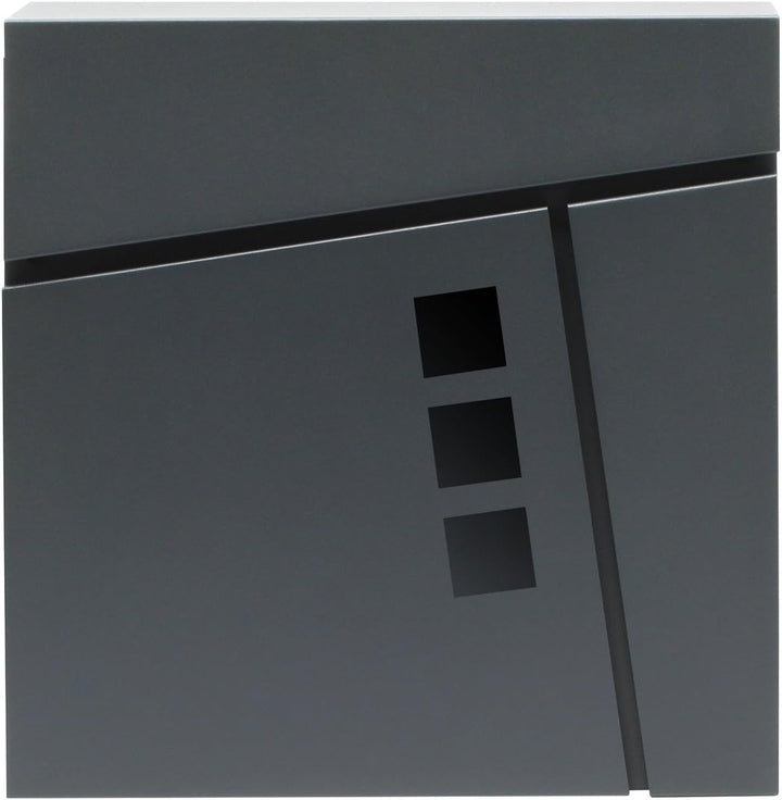 Wiltec Designer Briefkasten V24 Anthrazit 370 x 105 x 370 mm, Wandbriefkasten mit Schloss, Sichtfens
