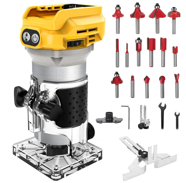 Akku Oberfräse kompatibel mit Dewalt 20V Akku, 1300W Bürstenlose Kantenfräser mit 6 Geschwindigkeite