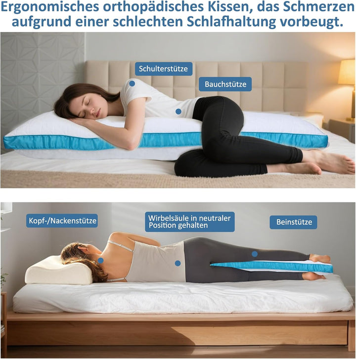 Flanhorest Memory Foam Seitenschläferkissen - 130x43cm Langes Kissen, 2kg Memory Schaum gefülltes We