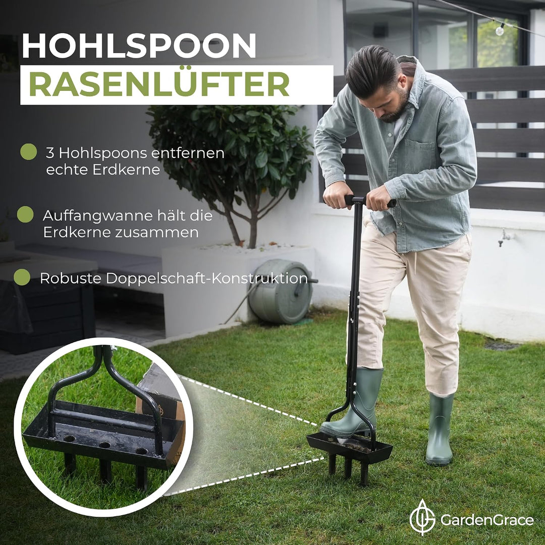 GardenGrace Rasenlüfter Aerifiziergabel mit 3 Hohlzinken