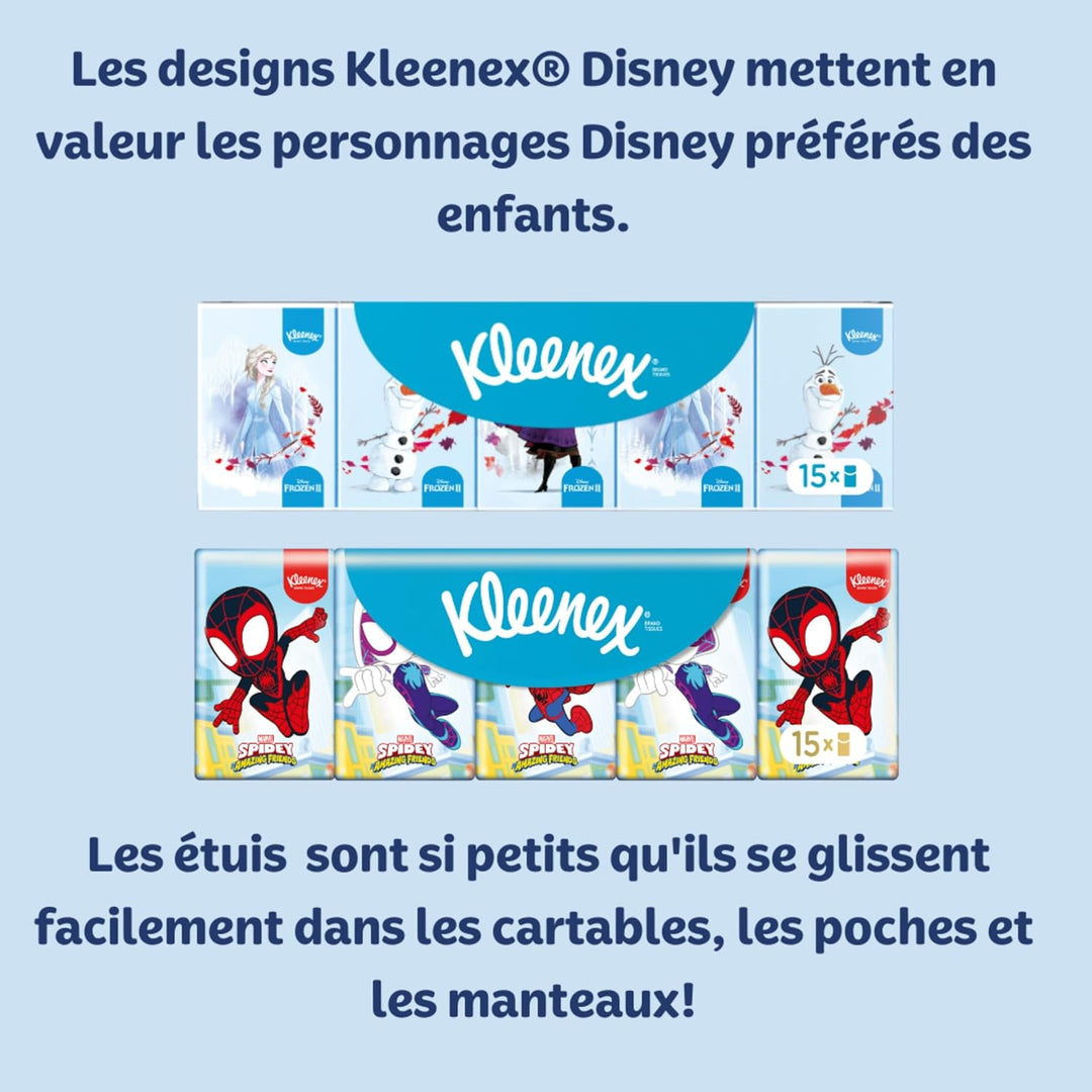 Kleenex Disney Mini-Taschentücher für Kinder, Marvel und Frozen Mix, 4-lagig, 15 x 20 Packungen à 7