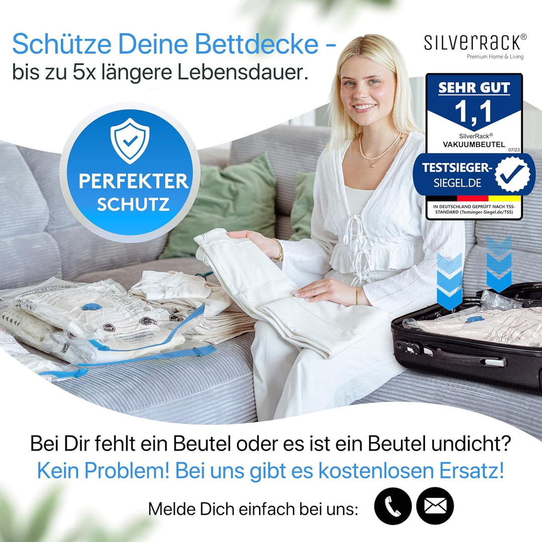 Vakuumbeutel für Bettdecken XXL [6 Stück] (90x130 cm) - INKL. ETIKETTEN - Jumbo Vakuumtüten für Klei