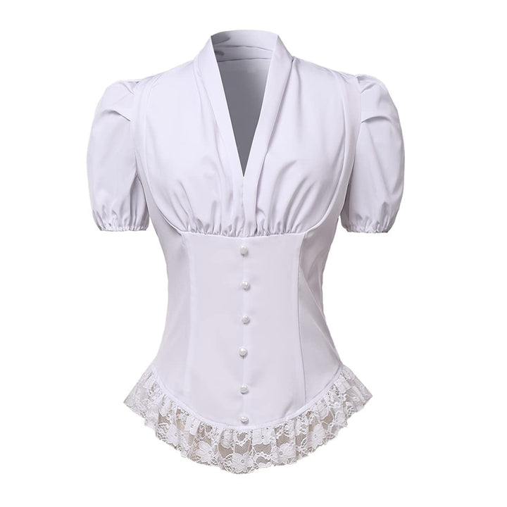 Damen Viktorianisches Korsett Tops Shirts Gothic Steampunk Schnür Bluse
