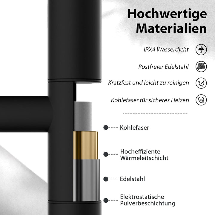 Handtuchheizkörper, Badheizkörper Elektrisch, Bad Handtuchtrockner Elektrisch, 850×520 Mm, 180° Dreh