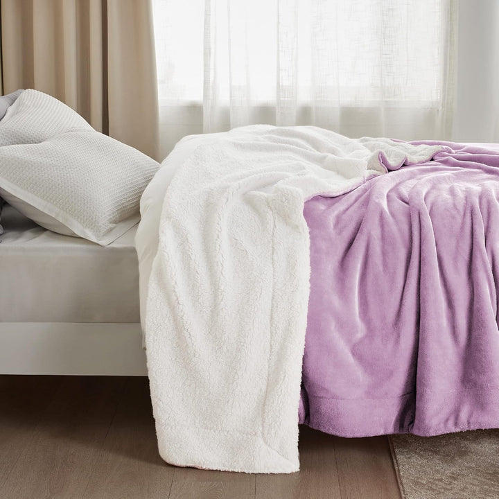 BEDSURE Decke Sofa Kuscheldecke Lila Warm Sherpa Sofaüberwurf Decke gross, Dicke Sofadecke Couchdeck