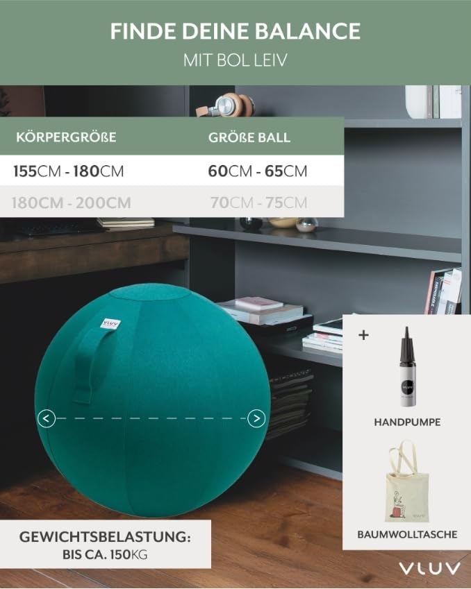 VLUV LEIV Stoff-Sitzball 60cm - 65cm Dark Petrol, 60cm - 65cm Dark Petrol