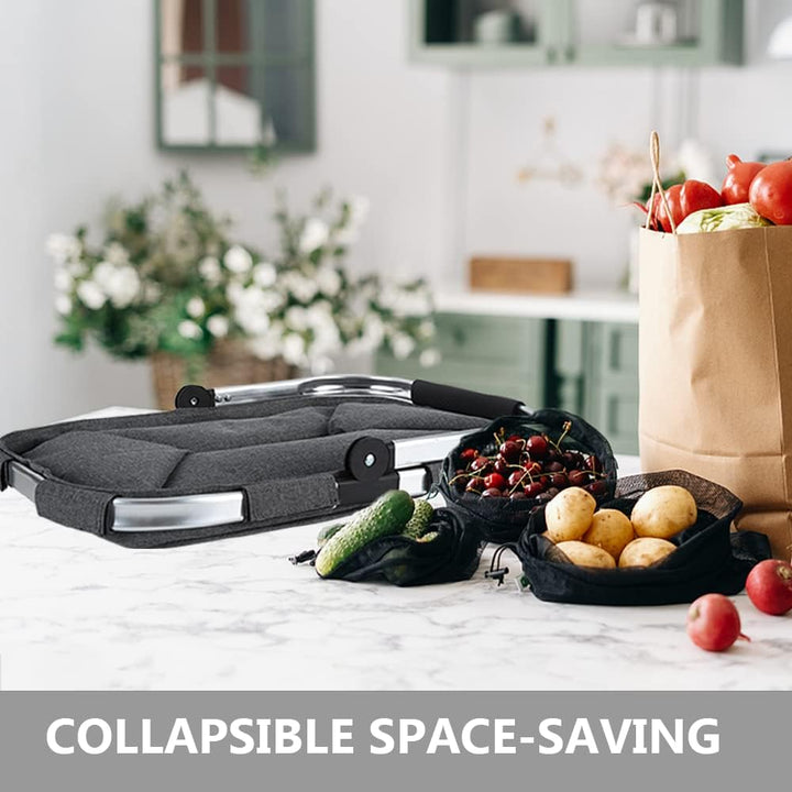 30L Einkaufskorb Faltbar Stabil Gross Tragekorb Picknickkorb Klappkorb Einkaufstasche mit Aluminiumg