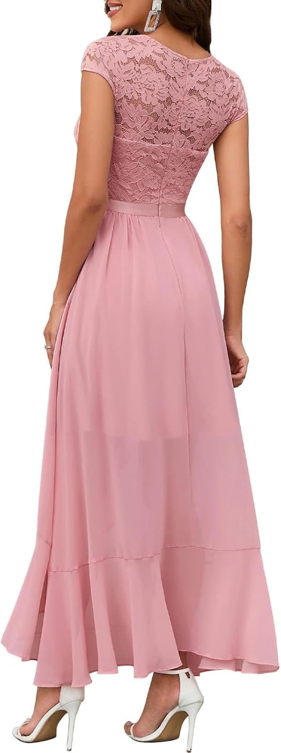 Bbonlinedress Abendkleider elegant für Hochzeit Spitzenkleid Chiffon Hi-Lo Kleid Brautjunferkleid Pa