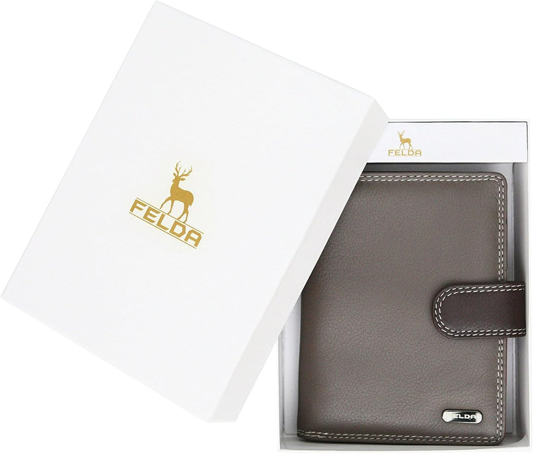 Felda - Damen Geldbörse - 9 Kartenfächer & Münzfach mit Reissverschluss - RFID-Blocker - aus Echtled