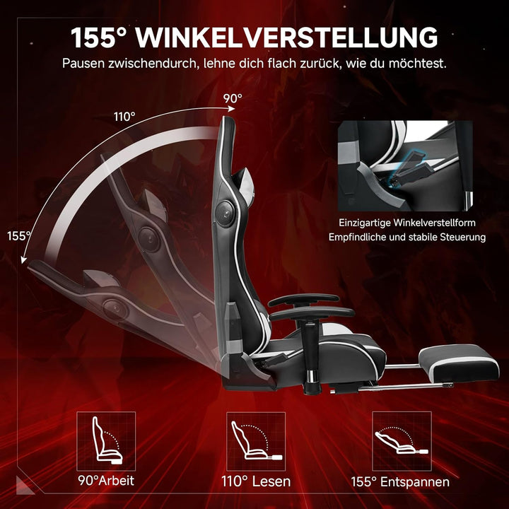 GTPLAYER Gaming Stuhl mit Fussstützen Lautsprecher Bluetooth, Gamer Stuhl Ergonomischer Computerstuh