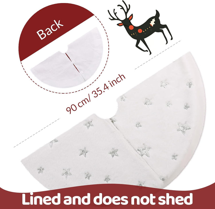KONVINIT Weihnachtsbaumdecke Round Christbaumdecke Weiss Luxus Kunstfell Weihnachtsbaumrock mit Pail