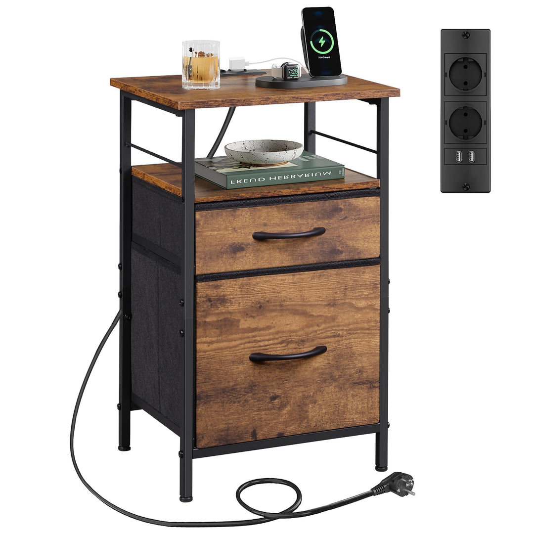WLIVE Nachttisch mit Ladefunktion, Beistelltisch mit 2 USB-Anschlüssen & 2 Steckdosen, 3 Etagen Nach