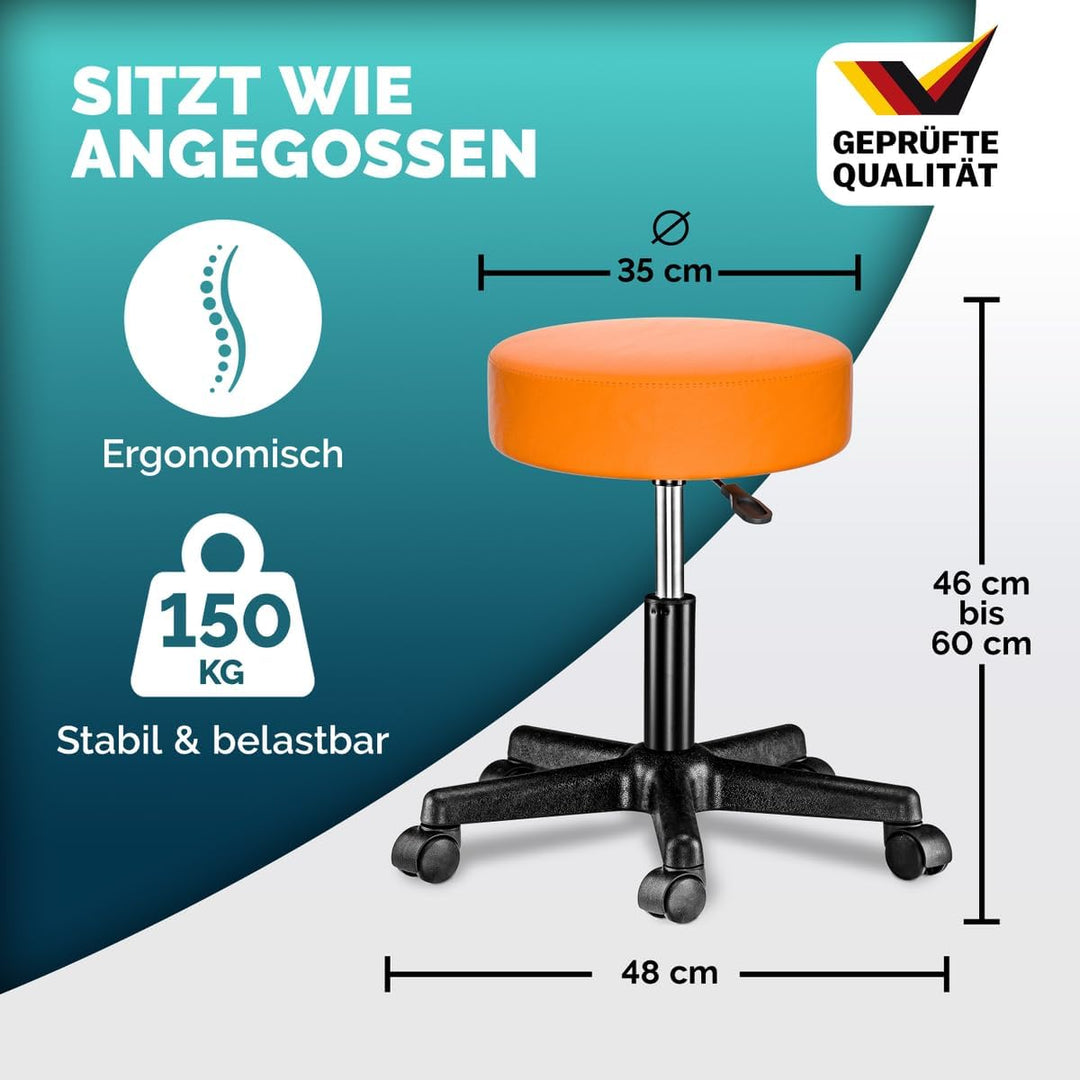Casaria® Rollhocker Höhenverstellbar 2er Set 10cm Polsterung 46-60cm Höhe 360° Drehbar Ø35cm Rund Ro