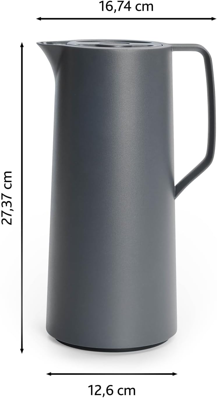 Emsa N41701 Motiva Isolierkanne | 1 Liter | Quick-Press-Verschluss | 12h heiss, 24h kalt | Glaskolbe