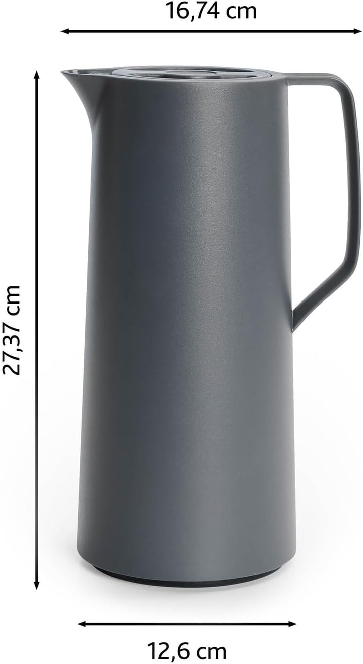 Emsa N41701 Motiva Isolierkanne | 1 Liter | Quick-Press-Verschluss | 12h heiss, 24h kalt | Glaskolbe