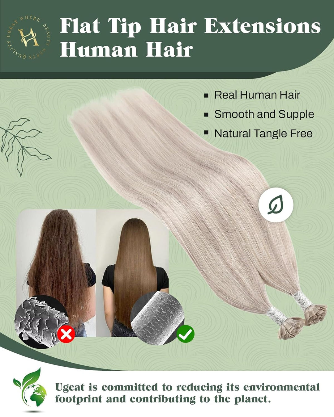 Ugeat Flat Tip Extensions Echthaar Bondings Blond Natürlich 40cm Bonding Extensions Echthaar Aschblo