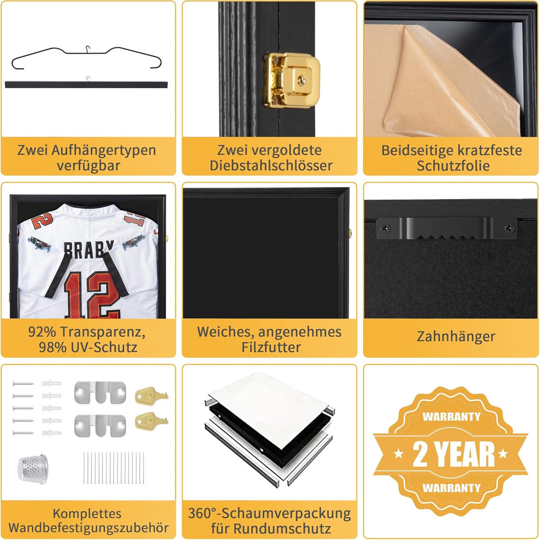 LASIK Trikotrahmen 60 x 80 CM, Objektrahmen für Fussballtrikot, 2 Sets | 3D Schwarzer Bilderrahmen f