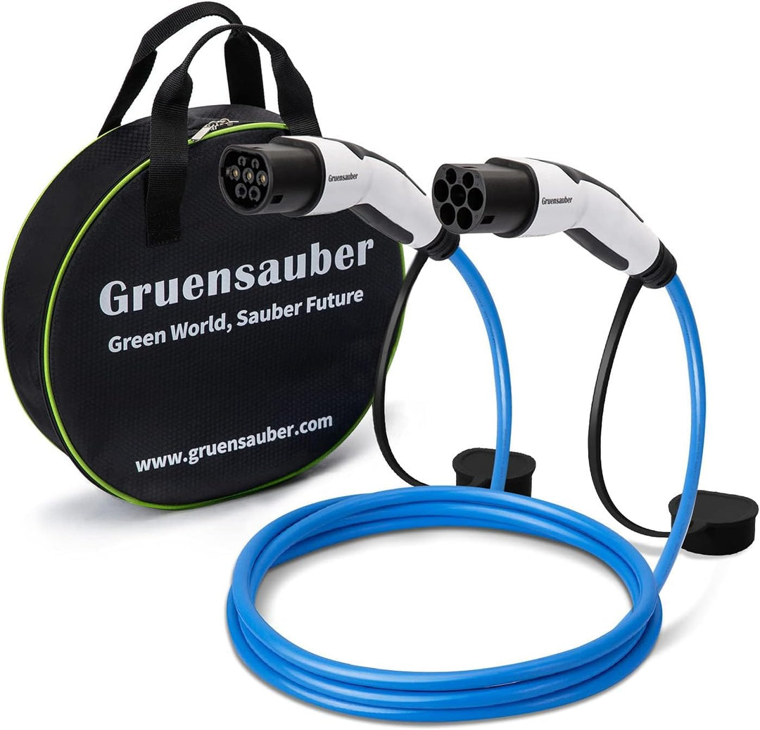 Gruensauber Typ 2 Ladekabel für EV/Elektroautos/PHEV, 7.2kW, 32A, 5 Meter, Einphasig Mode 3 Typ 2 au