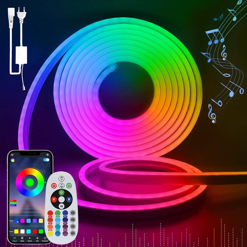 SUCIKORIO Neon Led Strip RGB 2m, Aussen LED Streifen IP65 Wasserdicht Led Lichterkette Musik Sync Fl