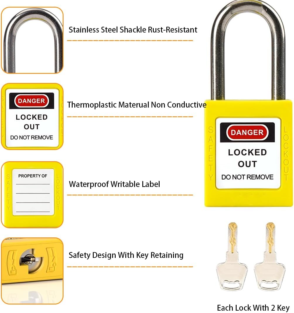 5 Stück Vorhängeschloss Gleichschliessend Set, Lockout Tagout Schlösser, 38mm Loto Sicherheitsvorhän