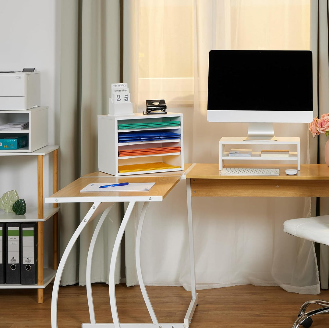 Relaxdays Monitorständer mit Fach, Bildschirmerhöhung für Schreibtisch, HBT: 14 x 40 x 23,5 cm, Bild