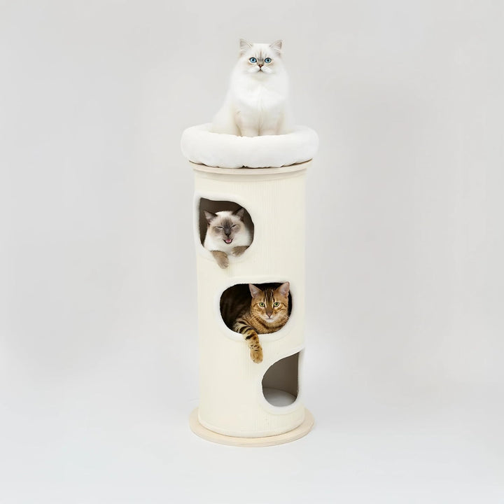 Bamboo Tower XL Kratztonne 110 cm – Kratzbaum Sisal mit Kuschelhöhle, 3 Ebenen und Aussichtsplattfor
