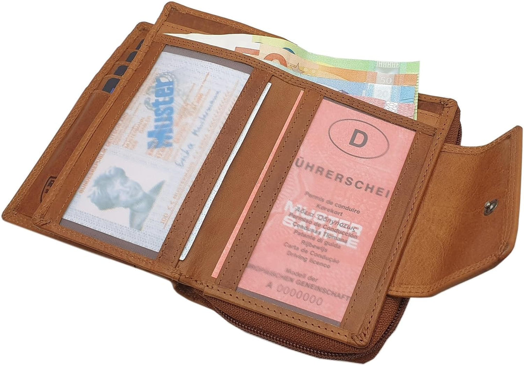 Echt Rindleder Damen Geldbörse/Geldbeutel/Portemonnaie/Geldtasche/Portmonee in Hochformat mit Schmet