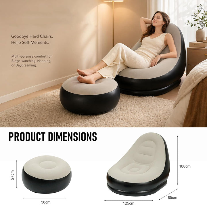 Yuragim Aufblasbares Sofa, Aufblasbarer Sessel mit Fusshocker Wasserdichtes Luftsofa mit Beflockter
