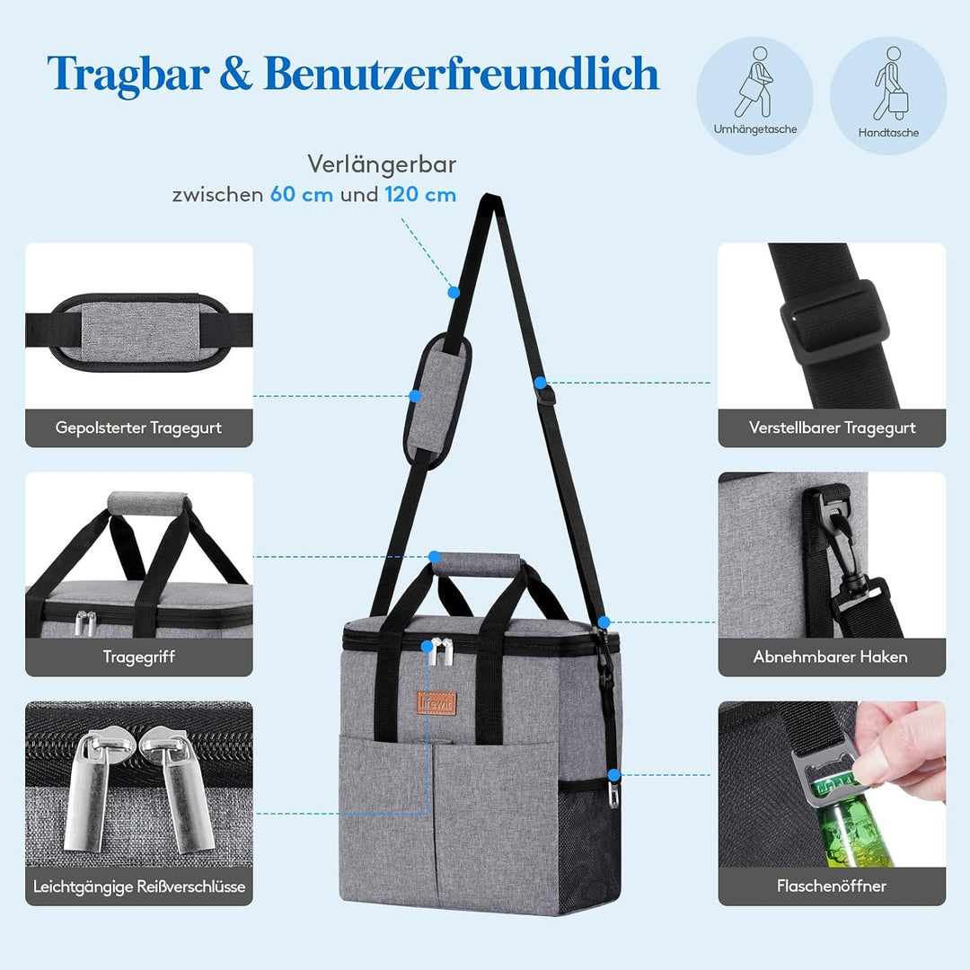 Lifewit Kühltasche 20L, Kühlung Thermoisoliert Tragbar Faltbar Wasserdicht, Gross Picknicktasche für