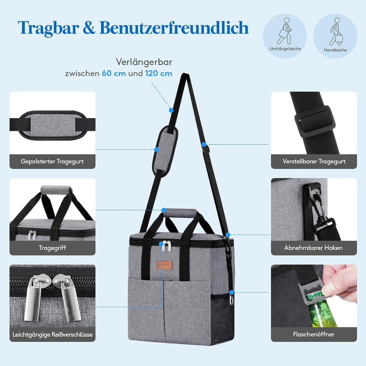 Lifewit Kühltasche 20L, Kühlung Thermoisoliert Tragbar Faltbar Wasserdicht, Gross Picknicktasche für