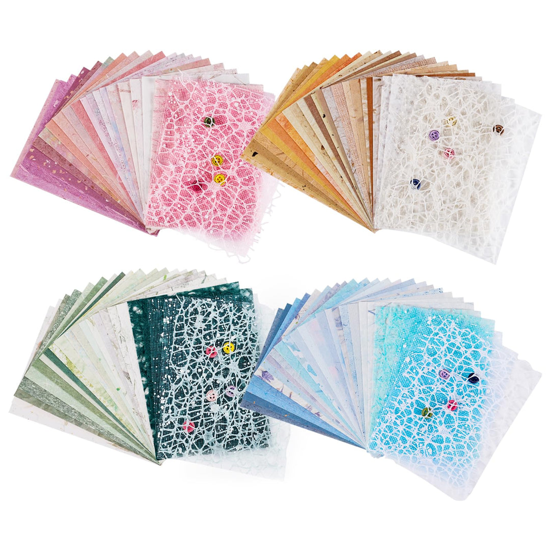 104stk Strukturiertes Scrapbook Papier, 14x10cm Bastel Collage Hintergrundpapier mit Knöpfen Gemisch