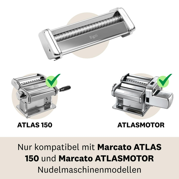 Capellini-Aufsatz aus Edelstahl für die Nudelmaschine Atlas 150 von Marcato, Legierung, Mafaldine, M