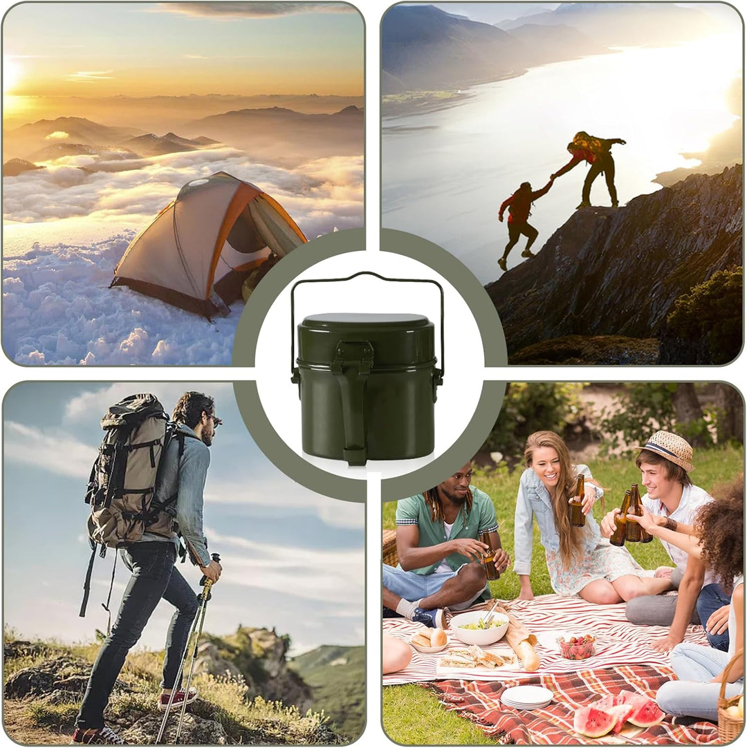 Bundeswehr Essgeschirr Set, Camping Hitzebeständig Kochgeschirr Outdoor mit Faltbarer Gabel Messer u