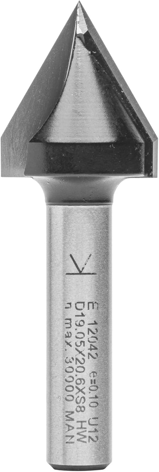ENT 12042 V-Nutfräser und Schriftenfräser HW, Schaft (S) 8 mm, Durchmesser (D) 19,05 mm, NL 20,6 mm,