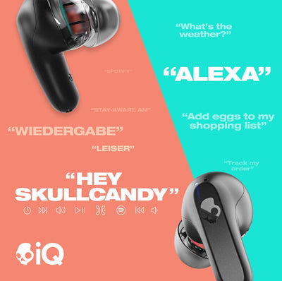 Skullcandy Rail In-Ear Wireless-Kopfhörer, 42 Std. Akkulaufzeit, Skull-iQ, Alexa-Unterstützung, Mikr