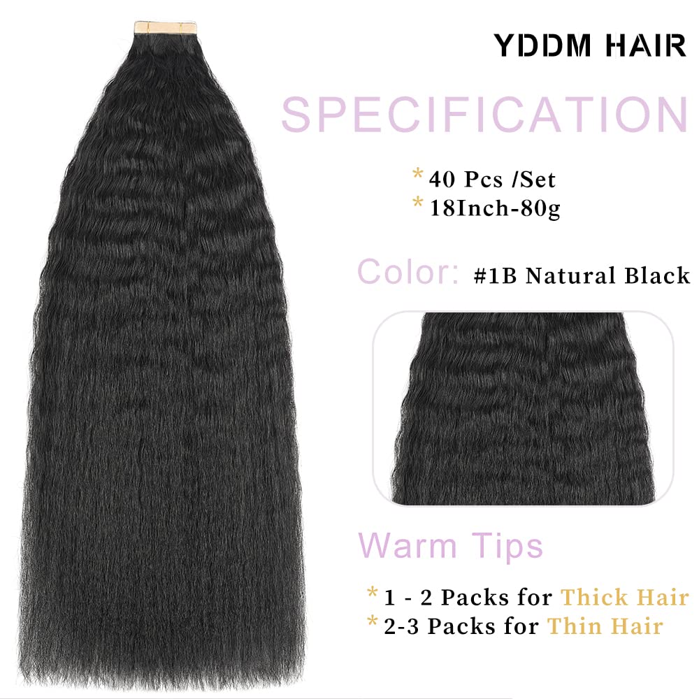 YDDM 18 Zoll Tape Extensions Echthaar 40 Stück 80g Schwarze Frauen Kinky Straight Tape In HaarverläN