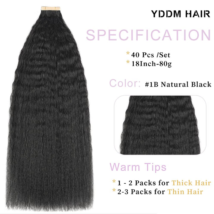 YDDM 18 Zoll Tape Extensions Echthaar 40 Stück 80g Schwarze Frauen Kinky Straight Tape In HaarverläN