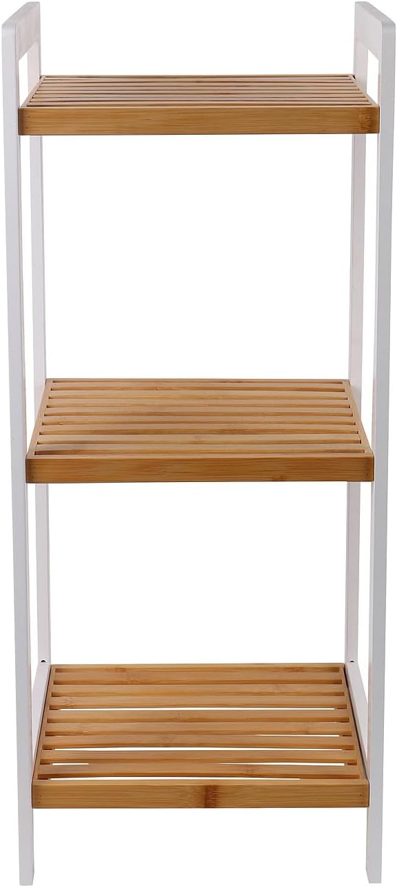 Rosenstein & Söhne Regal: Bambus-Standregal mit 3 Ablagen, 30 x 70 x 30 cm, weiss/Bambus (Bad Regal,