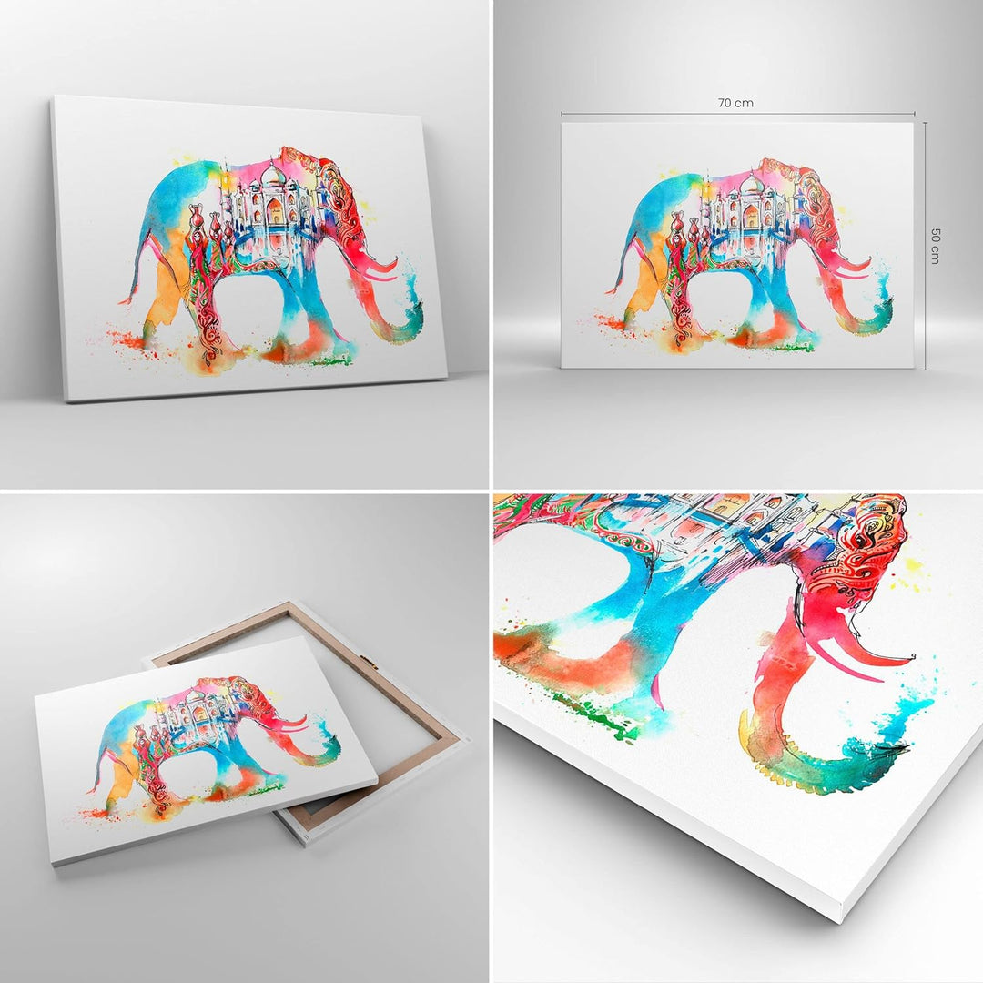 Bilder auf Leinwand Elefant Indien ethnisch Kultur Leinwandbild 70x50cm Wandbilder Dekoration Wohnzi