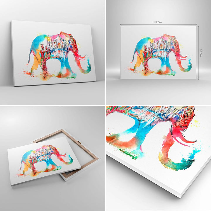 Bilder auf Leinwand Elefant Indien ethnisch Kultur Leinwandbild 70x50cm Wandbilder Dekoration Wohnzi